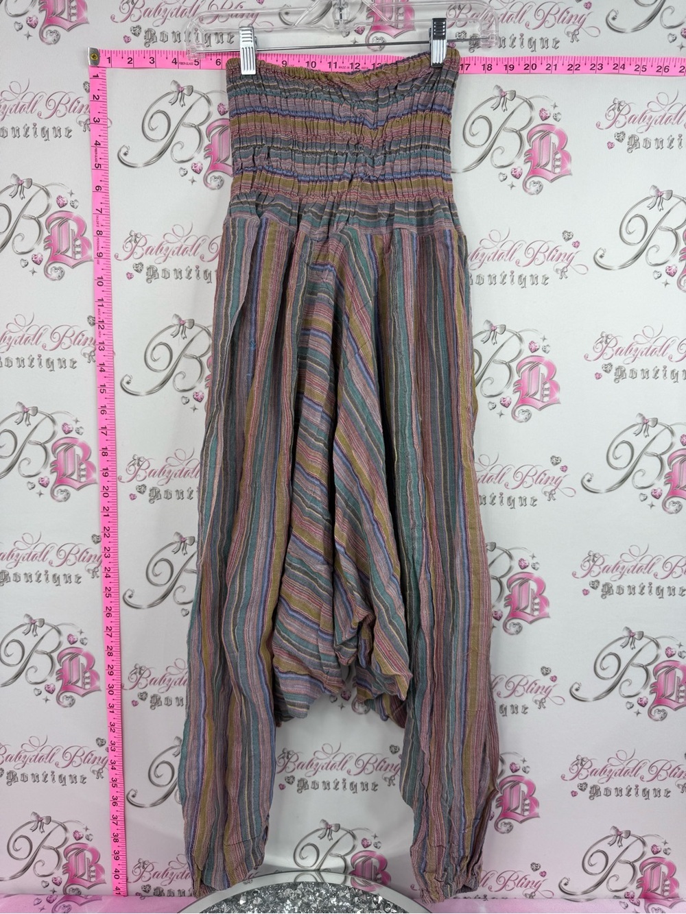 Harem pants boho Striped Smocked Waist Harem Pants - Multicolor